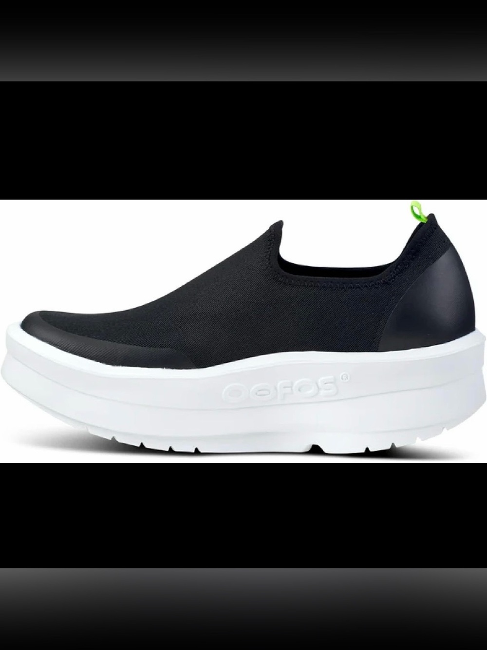 OOFOS Black Slip-On Platform Sneakers with White Sole - Picture 2 of 11